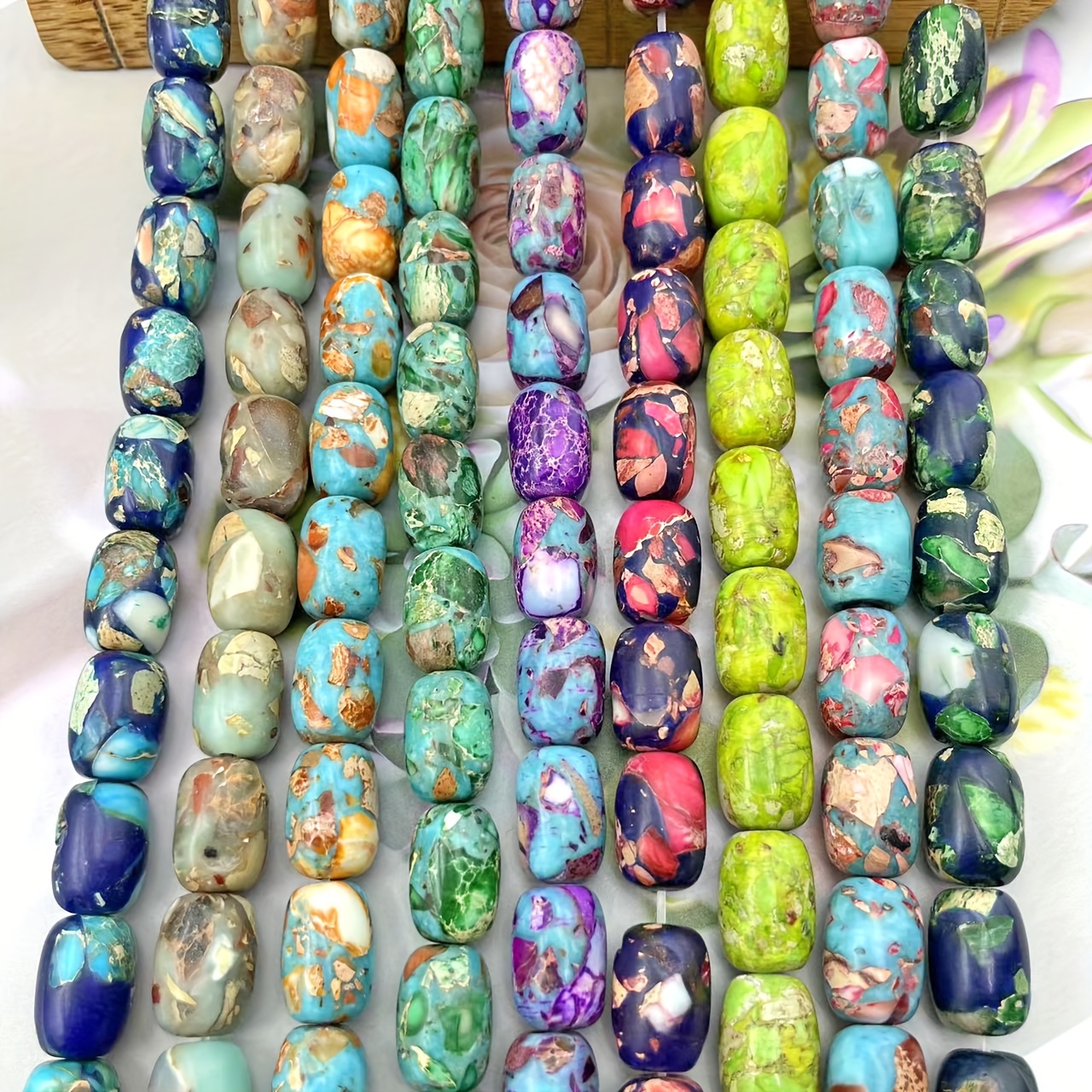 13pcs Natural Emperor Pine Bohemian Barrel Beads for DIY Jewelry